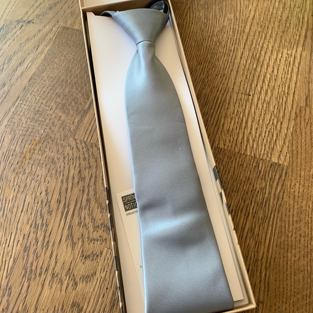 *New in box* Silver satin zipper adjustable tie